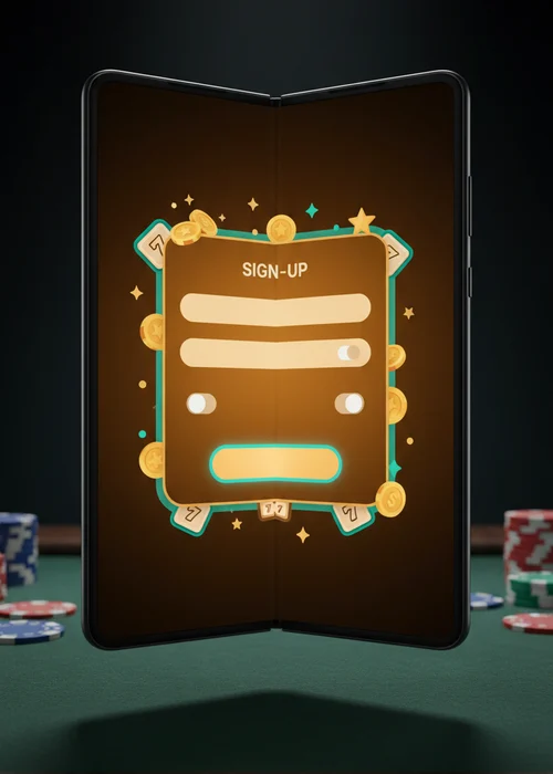 Formulaire d'inscription rapide à Enegy Casino affiché sur un écran de smartphone avec le logo de la marque en haut et un bonus de bienvenue visible, illustrant la facilité d'accès.